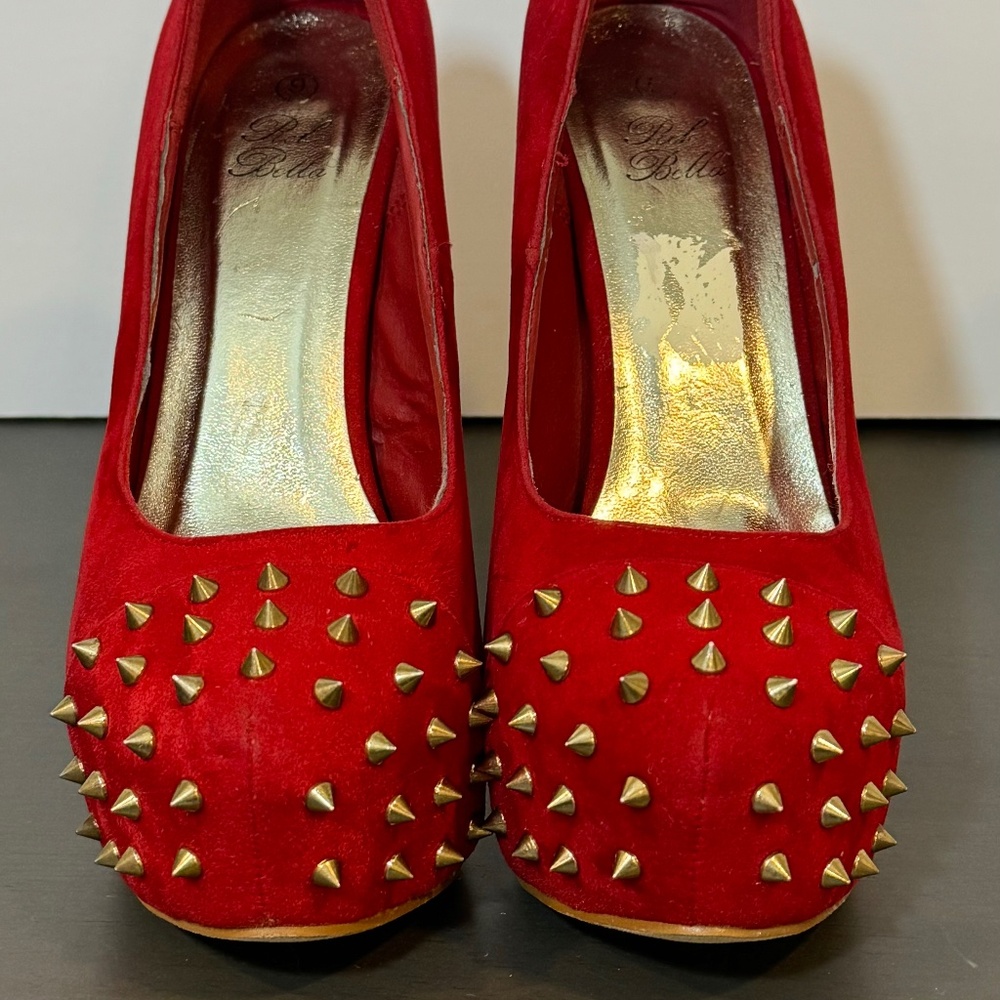 Rolo Bella Red Studded / Spiked 6” Heels - Size 9
